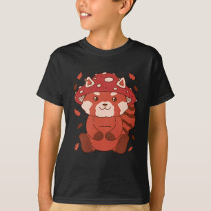 Lustigt cottagecore red panda svamp i löv t shirt