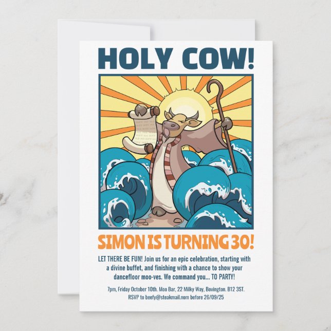 Lustigt Cow Heliga Cow! Stor Födelsedagsfest Teckn Inbjudningar (Framsida)