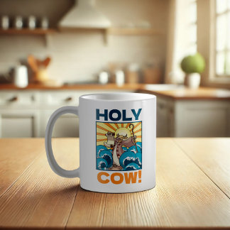 Lustigt Cow Heliga Cow! Visual Pun Animal Tecknad Kaffemugg