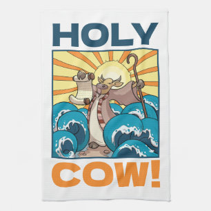 Lustigt Cow Heliga Cow! Visual Pun Animal Tecknad Kökshandduk