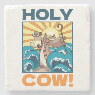 Lustigt Cow Heliga Cow! Visual Pun Animal Tecknad Stenunderlägg