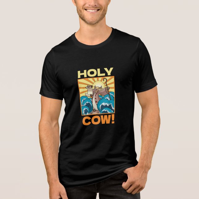 Lustigt Cow Heliga Cow! Visual Pun Animal Tecknad T Shirt (Framsida)