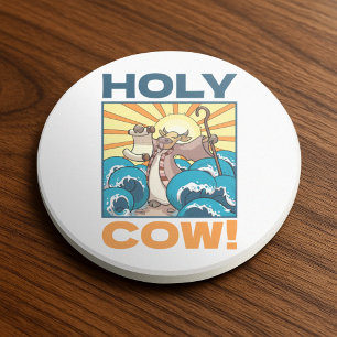 Lustigt Cow Heliga Cow! Visual Pun Animal Tecknad Underlägg