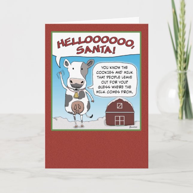 Lustigt Cow Tries till jultomtens uppmärksammade j Helgkort (Framsida)