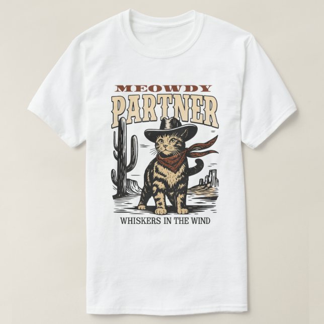 Lustigt Cowboy Cat - Meowdy Partner Western Cat T Shirt (Design framsida)