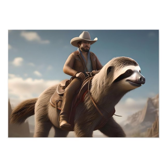 Lustigt Cowboy Riding A Sloth Horse Fototryck (Framsidan)