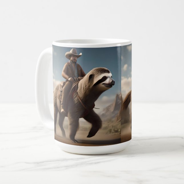 Lustigt Cowboy Riding A Sloth Horse Kaffemugg (Framsida vänster)