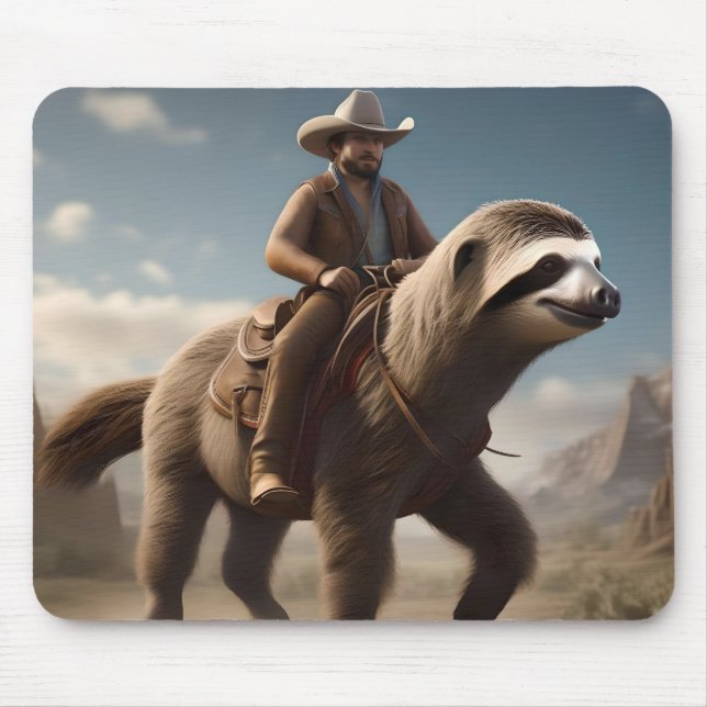 Lustigt Cowboy Riding A Sloth Horse Musmatta (Framsidan)