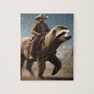 Lustigt Cowboy Riding A Sloth Horse Pussel