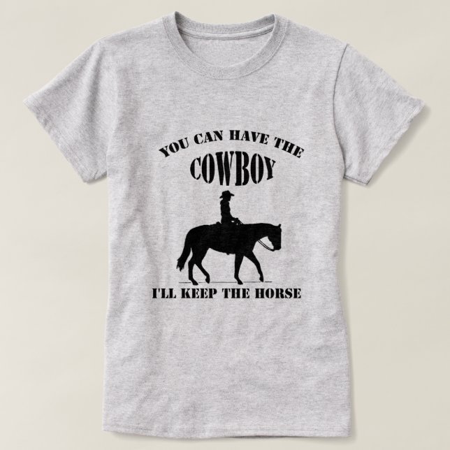 Lustigt Cowgirl Ta Cowboys Behålla Rosan Horse T Shirt (Design framsida)
