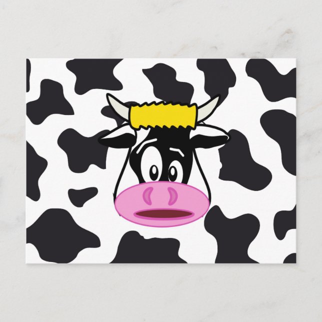 Lustigt Crazy Cow Bull på Dairy Cow Print Mönster Vykort (Framsida)