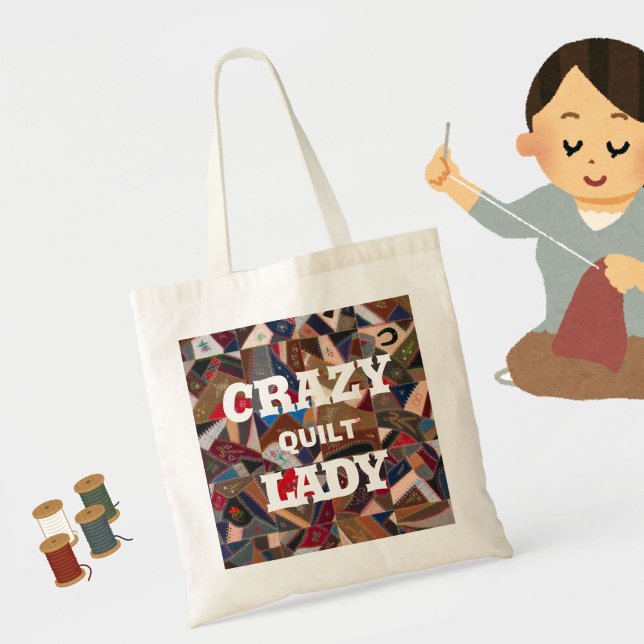Lustigt "Crazy Quilt Dam" lappverk Quilt Mönster Tygkasse (The perfect, fun tote bag for the quilter or sewer in your life!)
