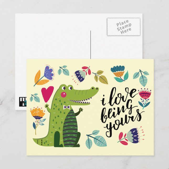Lustigt Crokodile Valentines Day Postcards Helg Vykort (Fram/baksida)
