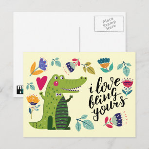 Lustigt Crokodile Valentines Day Postcards Helg Vykort