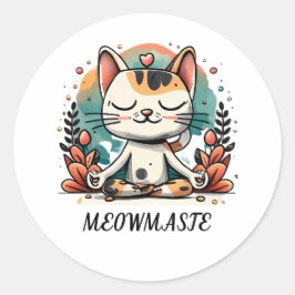 Lustigt Cute Andlig Cat Meditating "MEOWMASTE" Runt Klistermärke