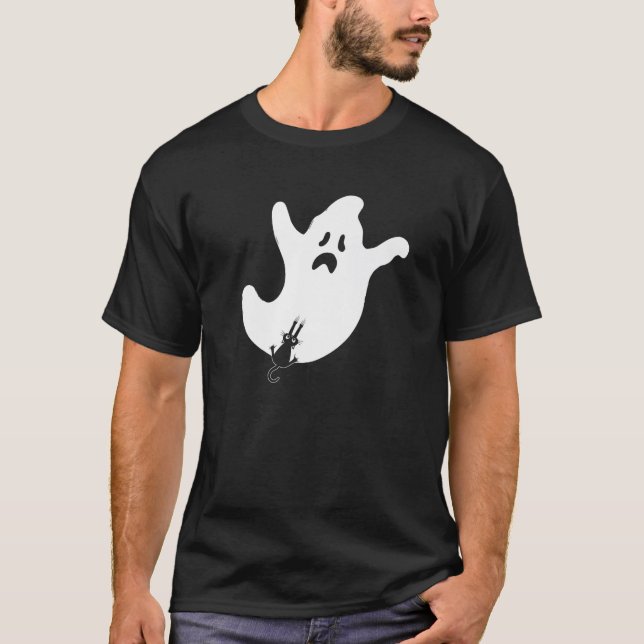 Lustigt Cute Black Cat klättring Skrämt Ghost Spir T Shirt (Framsida)