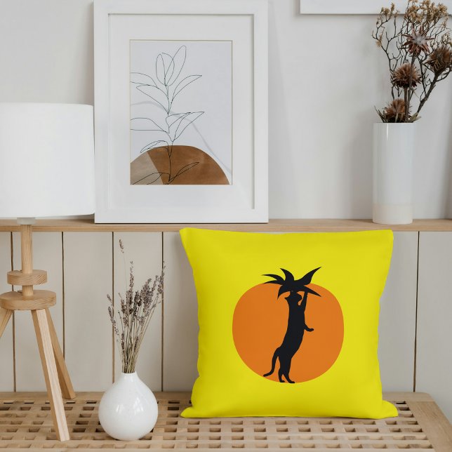 Lustigt Cute Black Cat Orange Tomato & Bright Gult Kudde (Skapare uppladdad)