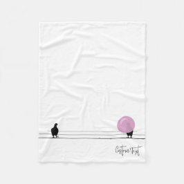 Lustigt Cute Bubblegum Birds på en vit tråd Fleecefilt