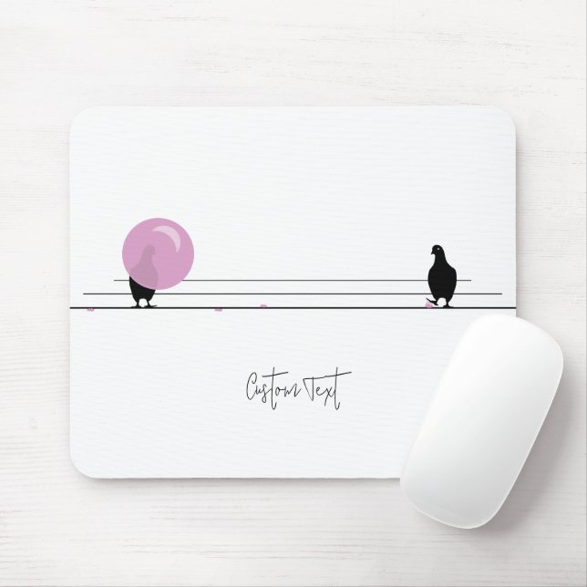 Lustigt Cute Bubblegum Birds på en vit tråd Musmatta (Med mus)