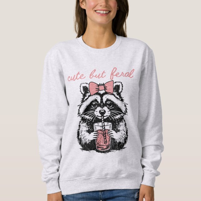 Lustigt Cute but Feral Raccoon Humous Quote T Shirt (Framsida)