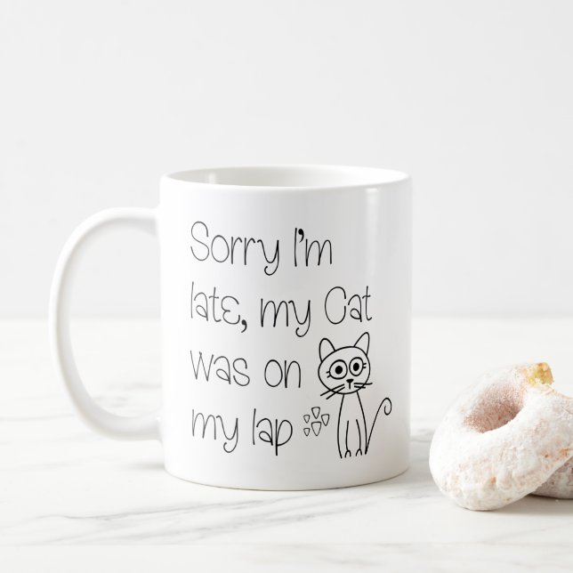 Lustigt Cute Cat Ursäkta att jag är sen text Kaffemugg (Med munk)