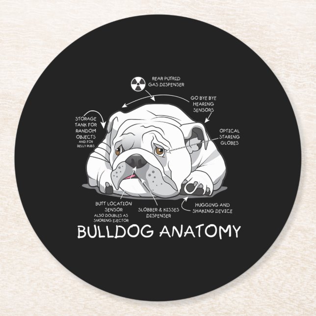 Lustigt Cute English Bulldog Anatomy Hund Biology Underlägg Papper Rund (Framsidan)