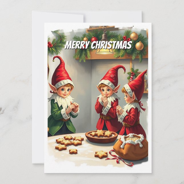 Lustigt Cute Festive Whimsious Julgrens Gnomes Julkort (Framsida)