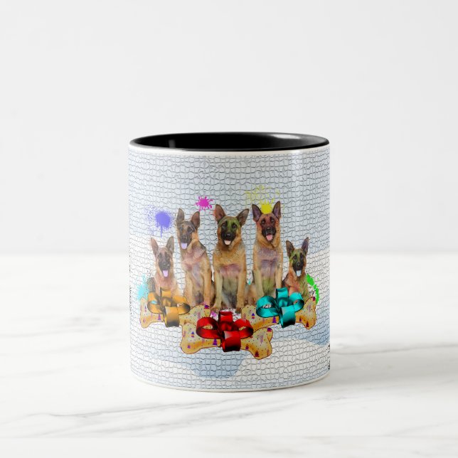 Lustigt, Cute German Shepherd Hund Yappy jul Två-Tonad Mugg (Center)
