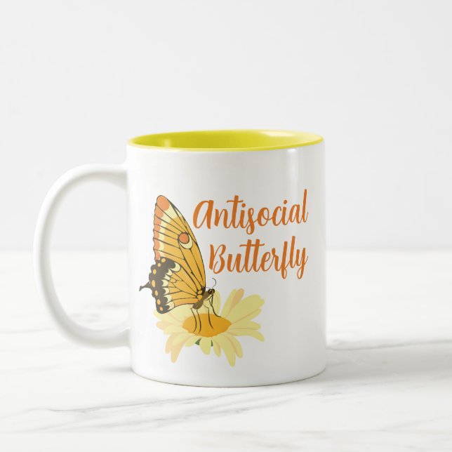 Lustigt Cute Introvert Antisocial Butterfly Två-Tonad Mugg (Vänster)