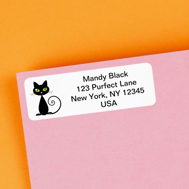 Lustigt Cute jag har Flyttat Black Cat-meddelande Returadress Etikett (Skapare uppladdad)