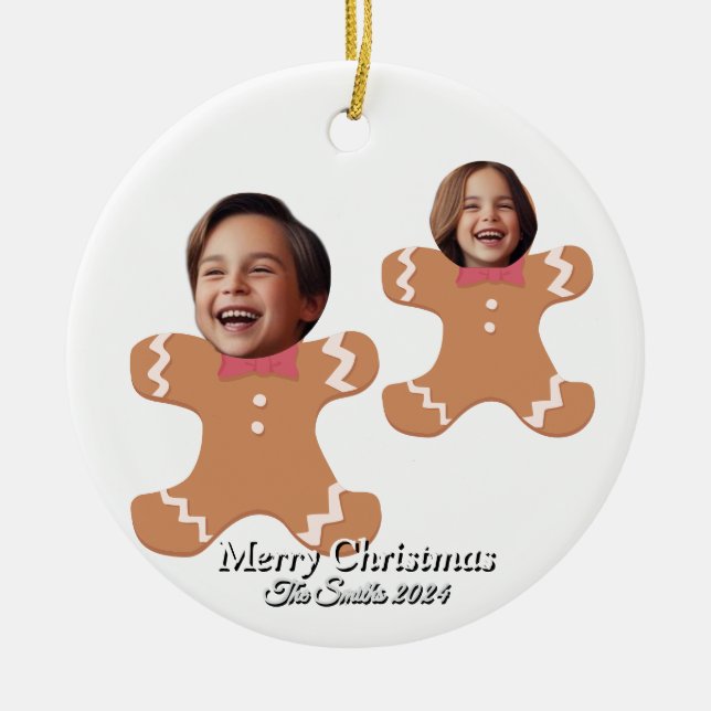Lustigt, Cute, Modern Familjefoto Jul Julgransprydnad Keramik (Framsidan)