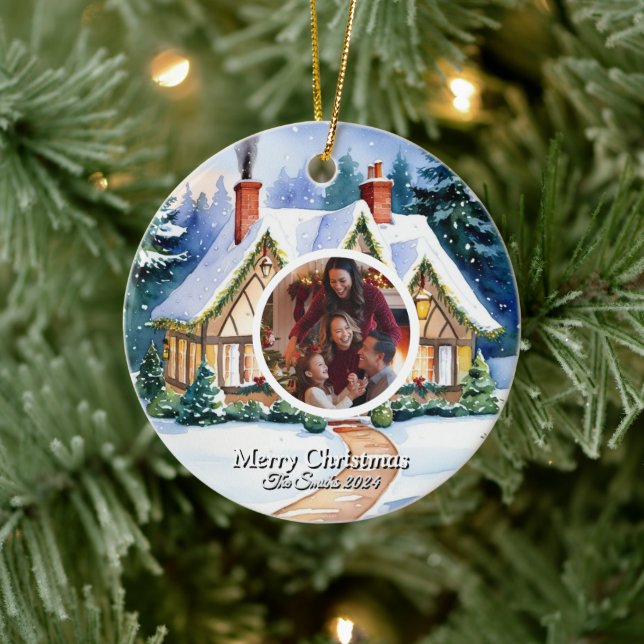 Lustigt, Cute, Modern Familjefoto Jul Julgransprydnad Keramik (Träd)