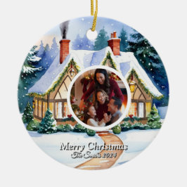 Lustigt, Cute, Modern Familjefoto Jul Julgransprydnad Keramik