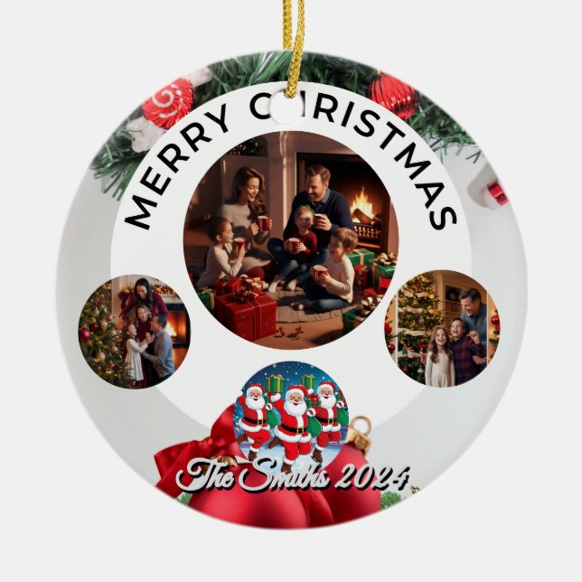 Lustigt, Cute, Modern Familjefoto Jul Julgransprydnad Keramik (Framsidan)