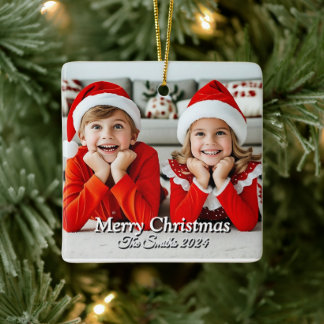 Lustigt, Cute, Modern Familjefoto Jul Julgransprydnad Keramik