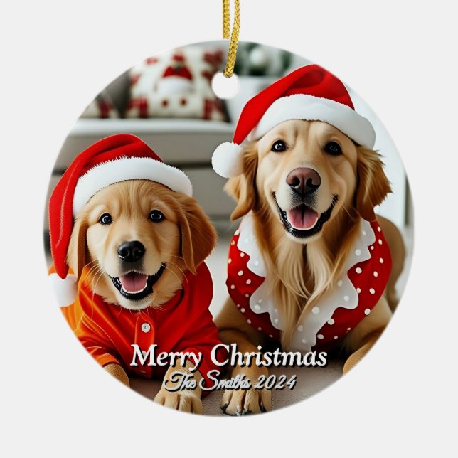 Lustigt, Cute, Modern Familjefoto Jul Julgransprydnad Keramik (Framsidan)