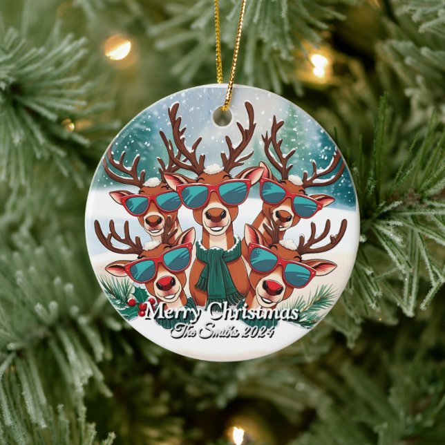 Lustigt, Cute, Modern Familjefoto Jul Julgransprydnad Keramik (Träd)