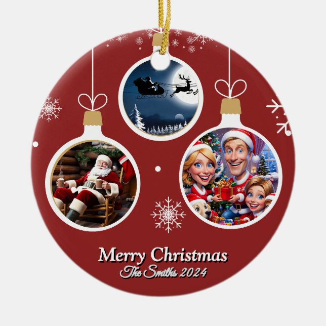 Lustigt, Cute, Modern Familjefoto Jul Julgransprydnad Keramik (Framsidan)