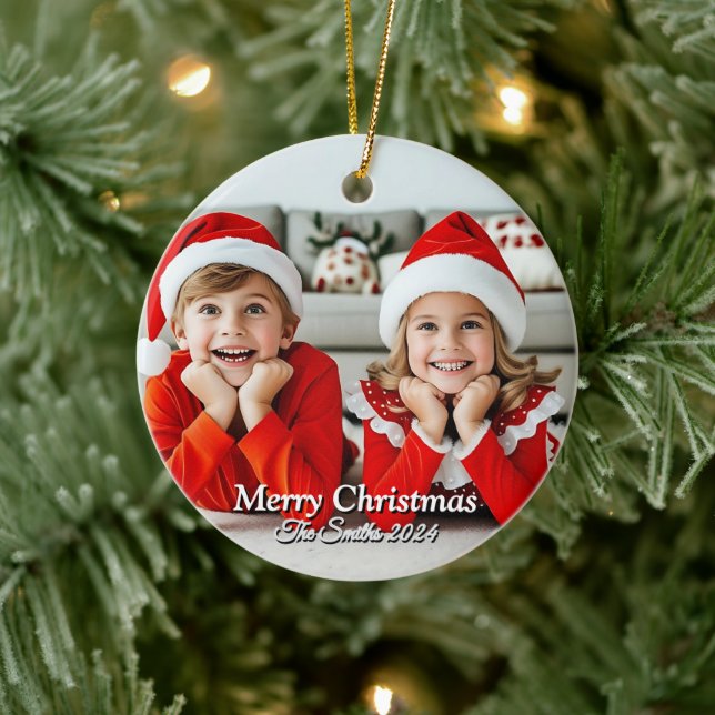 Lustigt, Cute, Modern Familjefoto Jul Julgransprydnad Keramik (Träd)