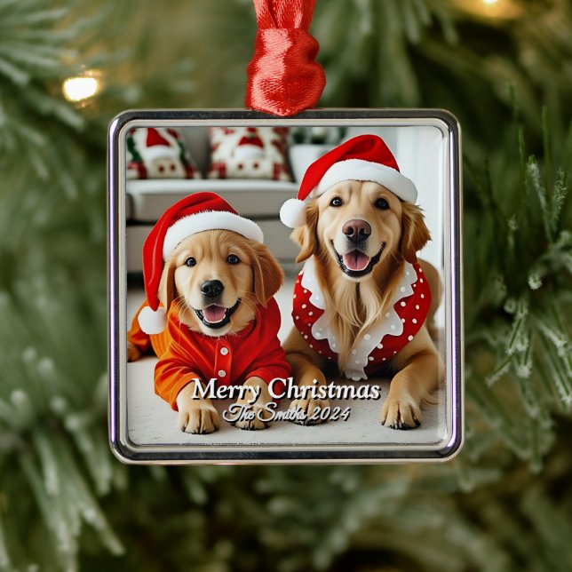 Lustigt, Cute, Modern Familjefoto Jul Julgransprydnad Metall (Träd)