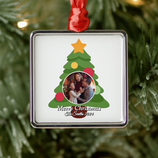 Lustigt, Cute, Modern Familjefoto Jul Julgransprydnad Metall (Träd)
