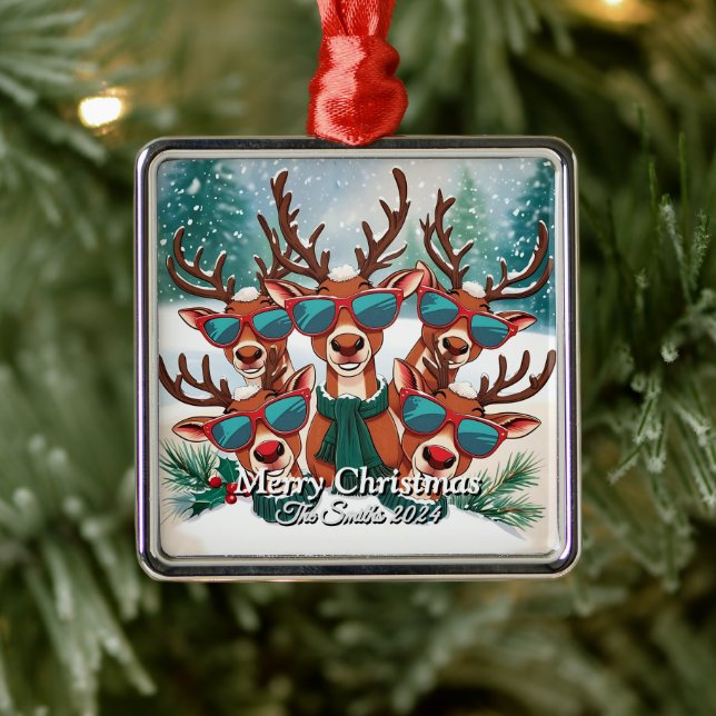 Lustigt, Cute, Modern Familjefoto Jul Julgransprydnad Metall (Träd)