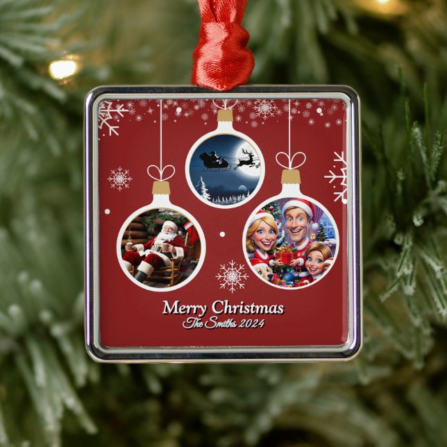 Lustigt, Cute, Modern Familjefoto Jul Julgransprydnad Metall (Träd)