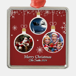 Lustigt, Cute, Modern Familjefoto Jul Julgransprydnad Metall