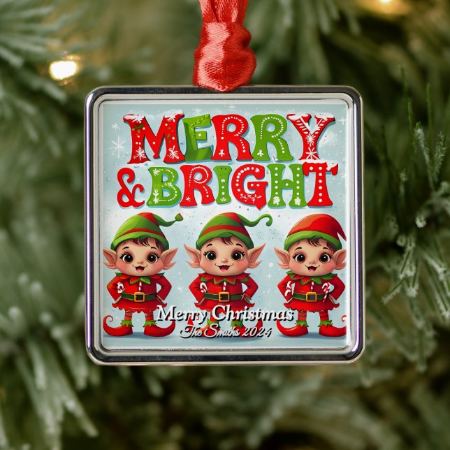 Lustigt, Cute, Modern Familjefoto Jul Julgransprydnad Metall (Träd)