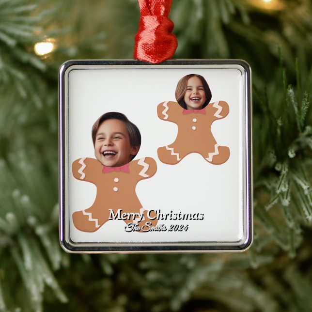 Lustigt, Cute, Modern Familjefoto Jul Julgransprydnad Metall (Träd)