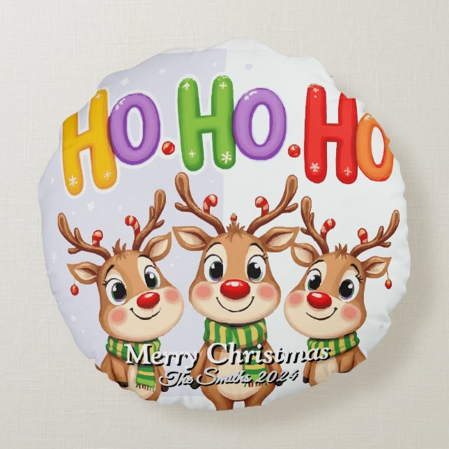 Lustigt, Cute, Modern Familjefoto Jul Rund Kudde (Baksidan)