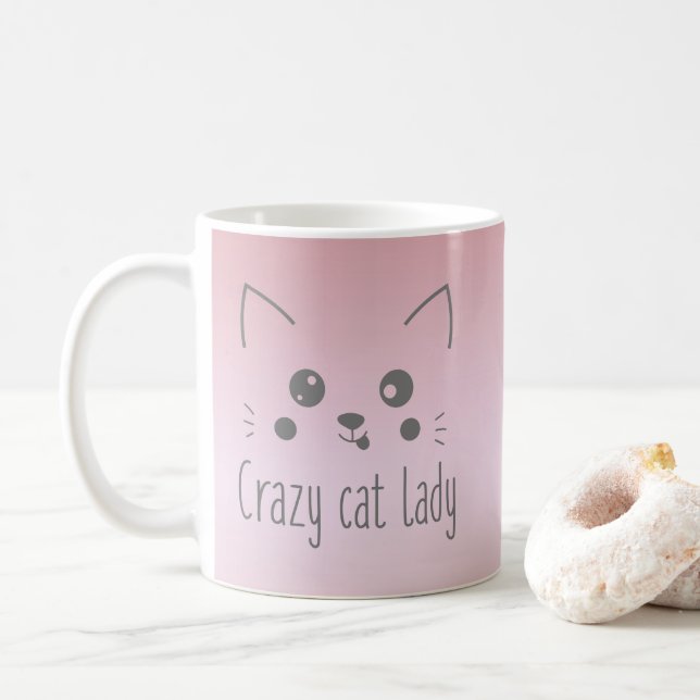 Lustigt Cute Monogram Crazy Cat Dam  Rosa Kaffemugg (Med munk)
