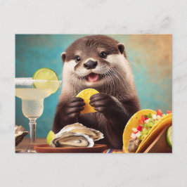 Lustigt cute Otter med Osyster Tacos och Margarita Vykort
