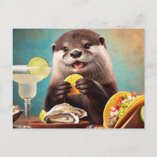 Lustigt cute Otter med Osyster Tacos och Margarita Vykort